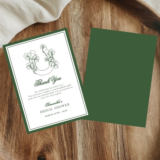 Cartão De Agradecimento Lucky in Love Shamrock Horseshoe Bridal Shower (Criador carregado)