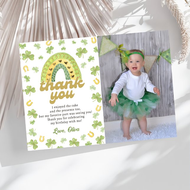 Cartão De Agradecimento Lucky One Rainbow Birthday Photo Thank You Card (Criador carregado)