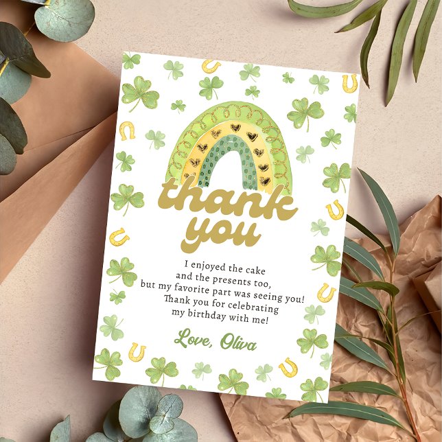 Cartão De Agradecimento Lucky One Rainbow Shamrock Birthday Thank You Card (Criador carregado)