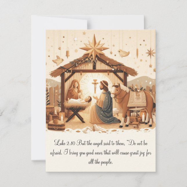 Cartão De Agradecimento Luke 2 Manger Scene Flat Card (Escreva o seu) (Frente)
