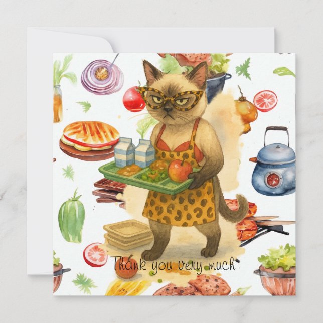 Cartão De Agradecimento Lunch Lady is serving food  (Frente)