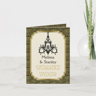 Cartão De Agradecimento Lustre Art Deco preto, obrigado pelo casamento dou