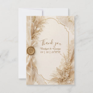 Cartão De Agradecimento Luxe Dourado Cera Casamento Pampas Florais