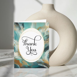 Cartão De Agradecimento Luxe Turquoise Gold Brushstrokes Thank You