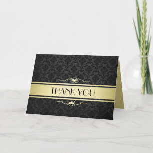 Cartão De Agradecimento Luxo Black/Gold Damask Obrigado