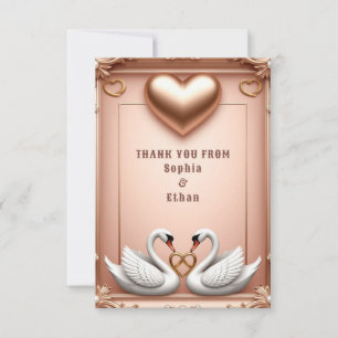 Cartão De Agradecimento 💍 Luxo Cisne Rosa Dourado Casamento 💍