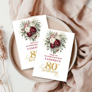 Cartão De Agradecimento Luxuoso Burgundy Bege de 80º Aniversário Obrigado