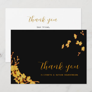 Cartão de Agradecimento Luxuoso Preto e Dourado co
