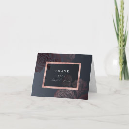 Cartão De Agradecimento Luxuoso rosa ouro sombrio botânico vintage casamen