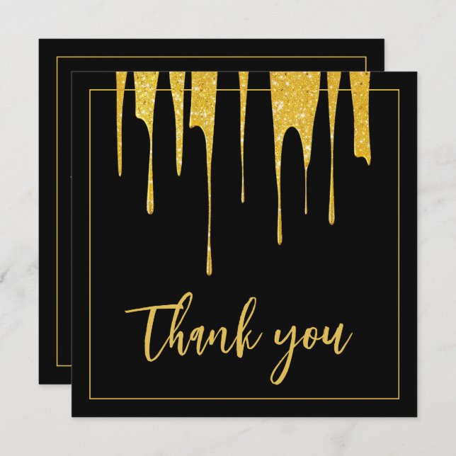 Cartão De Agradecimento Luxúria Dourada Glitter Gota Doce 16 Aniversário (Frente/Verso)