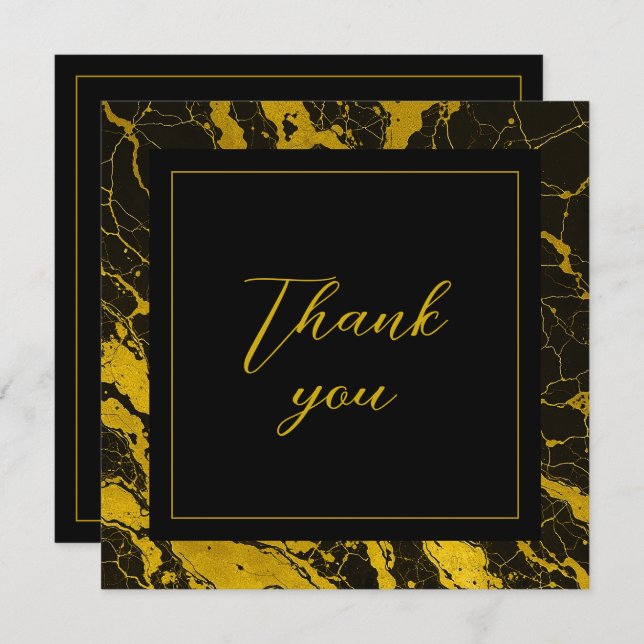 Cartão De Agradecimento Luxurioso Black & Dourado Marble Sweet 16 Aniversá (Frente/Verso)