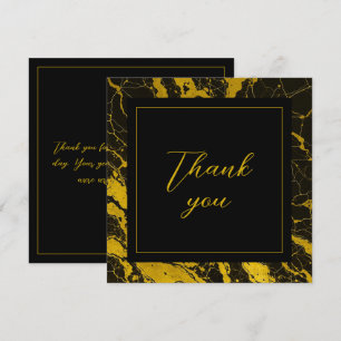 Cartão De Agradecimento Luxurioso Black & Dourado Marble Sweet 16 Aniversá