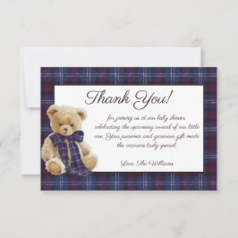 Cartão De Agradecimento Luxury Bear Plaid Bow Baby Shower 