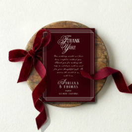 Cartão De Agradecimento Luxury Burgundy Calligraphy Wedding
