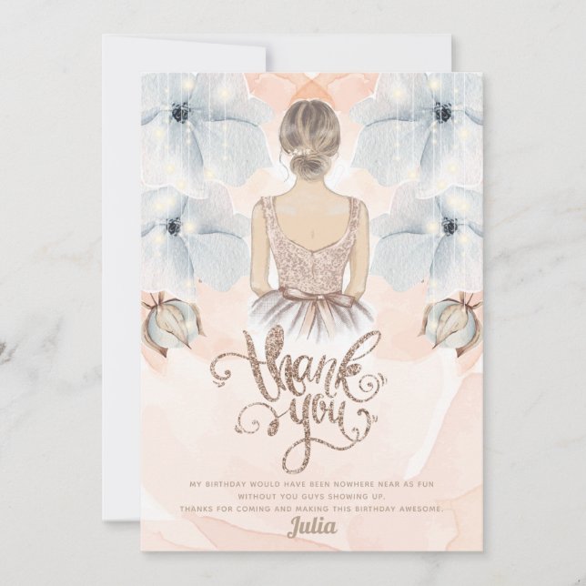 Cartão De Agradecimento Luxury Festa de aniversário Beige glitter (Frente)