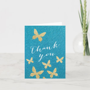 Cartão De Agradecimento Luxury Gold Butterflies Teal Thank You Cards