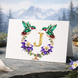 Cartão De Agradecimento Luxury Jeweled Hummingbird Monogram J Wedding