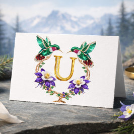 Cartão De Agradecimento Luxury Jeweled Hummingbird Monogram U Wedding Than