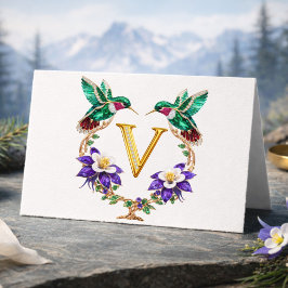 Cartão De Agradecimento Luxury Jeweled Hummingbird Monogram V Wedding Than