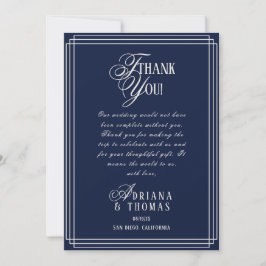 Cartão De Agradecimento Luxury Navy Blue Wedding