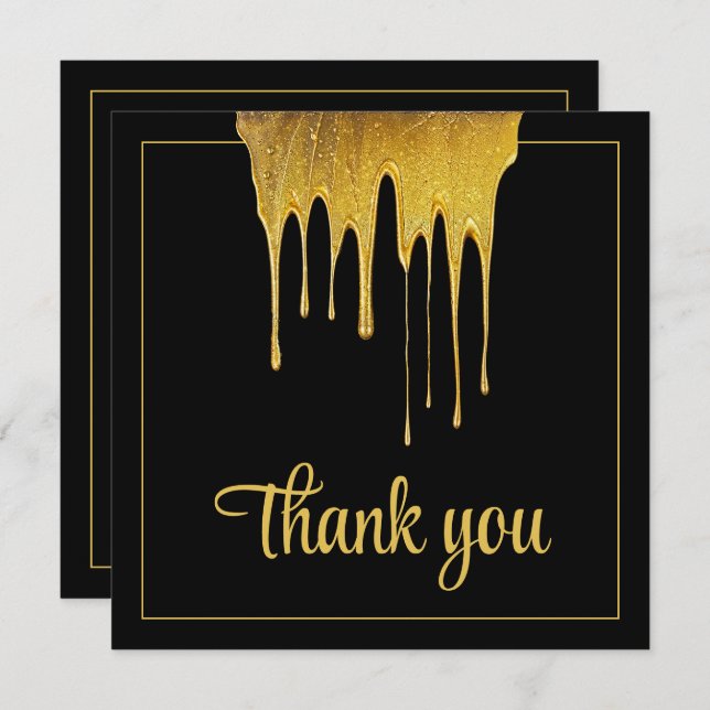 Cartão De Agradecimento Luxury Preto e Dourado Lixeira Doce 16 Aniversário (Frente/Verso)