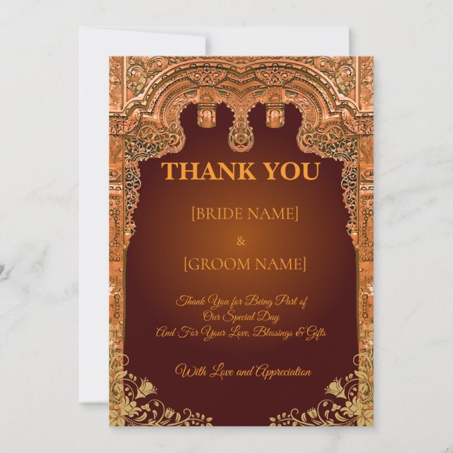 Cartão De Agradecimento Luxury Red and Gold Wedding Thank You Card (Frente)