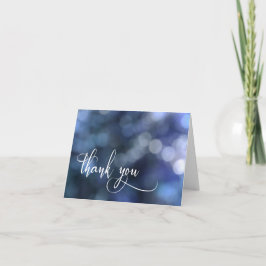 Cartão De Agradecimento Luz Bokeh Azul/Tipografia 32 Obrigado Casamento