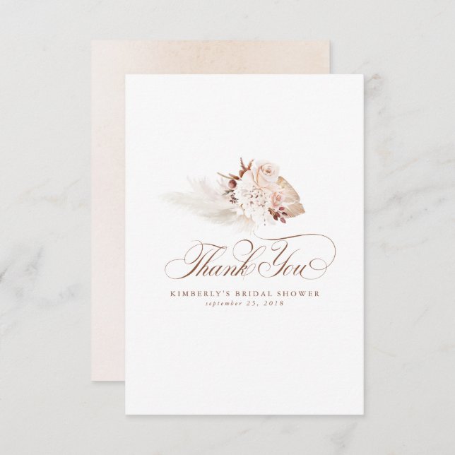 Cartão De Agradecimento Luz de Grama das Pampas Elegante Floral Agradecime (Frente/Verso)