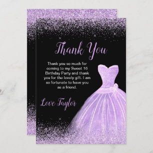 Cartão De Agradecimento Luz Roxo Faux Glitter Sweet 16 Aniversário