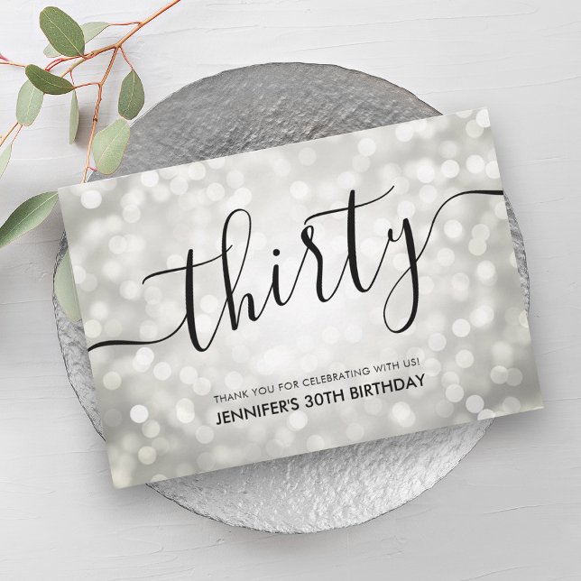 Cartão De Agradecimento Luzes brilhantes de prata aniversário de 30 anos O (Silver Glitter Lights 30th Birthday Thank You)