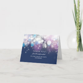 Cartão De Agradecimento Luzes de Corda Azul Marinho Obrigado Casamento