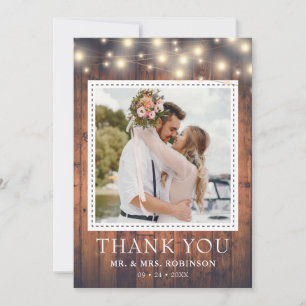 Cartão De Agradecimento Luzes de Corda de Madeira Rústica Casamento Foto