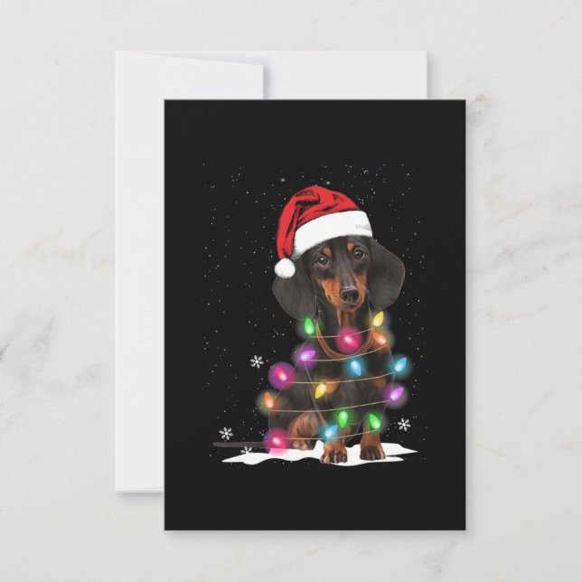 Cartão De Agradecimento Luzes De Natal Dachshund Com Neve (Frente)