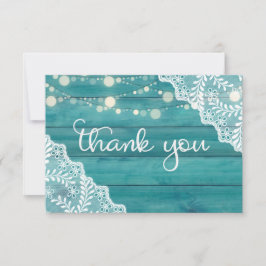 Cartão De Agradecimento Luzes de rendas e cordas de madeira azul