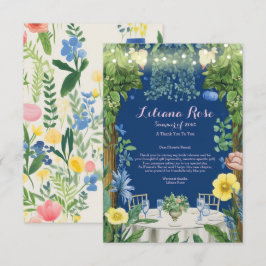 Cartão De Agradecimento Luzes Piscando Jardim Floral Azul Chá de Noiva