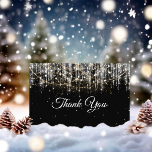 Cartão De Agradecimento Luzes pretas de ouro prateado chique