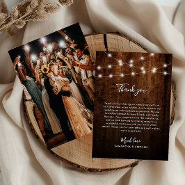 Cartão De Agradecimento Luzes Rústicas de Corda, Foto e Casamento de Madei