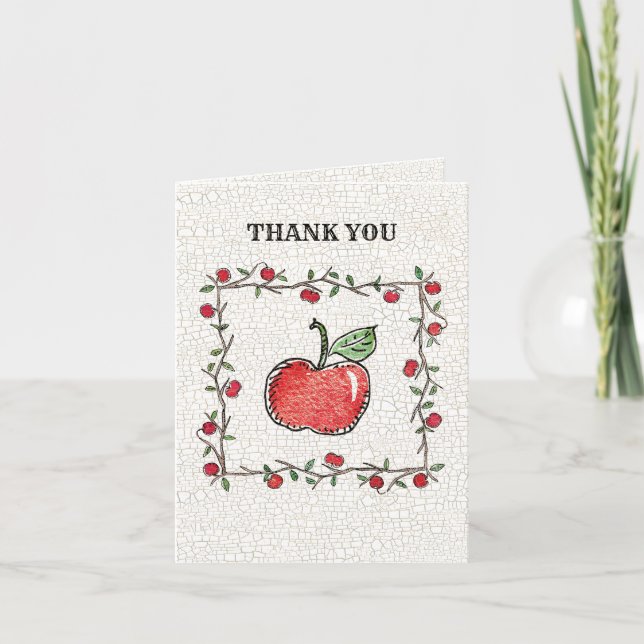 Cartão De Agradecimento Maçã com Crackle Vintage (Frente)