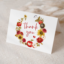 Cartão De Agradecimento Maçã do nosso Chá de fraldas Floral de Fora