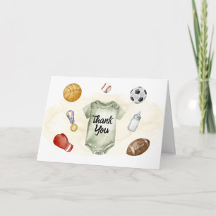 Cartão De Agradecimento Macacão de estrelas esportivas em aquarela Baby Sh
