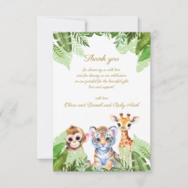 Cartão De Agradecimento macaco bebê personalizado tigre e girafa Obrigado