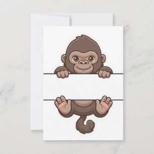 Cartão De Agradecimento Macaco Gorila Espiando Nome Quadro Dividido Monogr