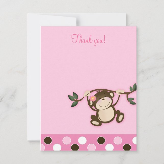 Cartão De Agradecimento Macaco Tocar Rosa 4x5 Flat Obrigado Nota (Frente)