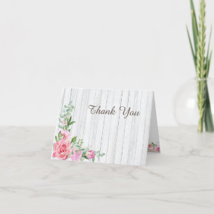 Cartão De Agradecimento Madeira Envelhecida e Rosas Rosadas