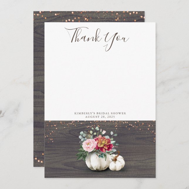 Cartão De Agradecimento Madeira russa de abóbora branca Obrigado (Frente/Verso)