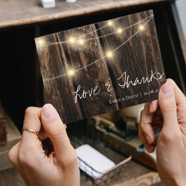 Cartão De Agradecimento Madeira Rústica Com Luzes De Corda Casada