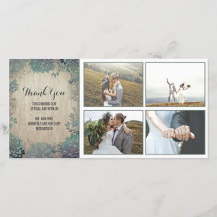 Cartão De Agradecimento Madeira rústica e Succulents que Wedding o