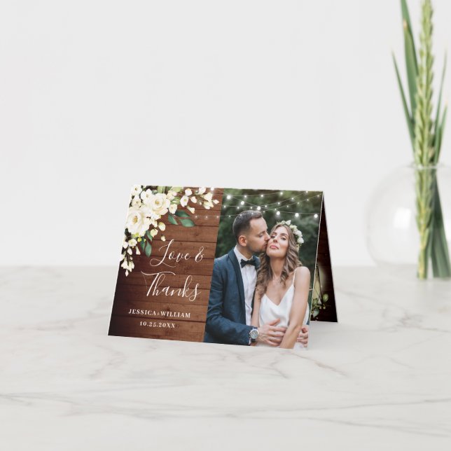 Cartão De Agradecimento Madeiras e Rosas Brancas Florais Lanterna Foto Obr (Frente)