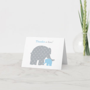 Cartão De Agradecimento Mãe Bebê Elefante Azul Cinza Dobrado Menino