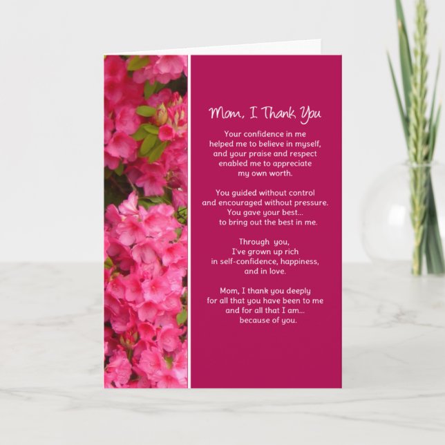 Cartão De Agradecimento Mãe, Obrigado... (Frente)